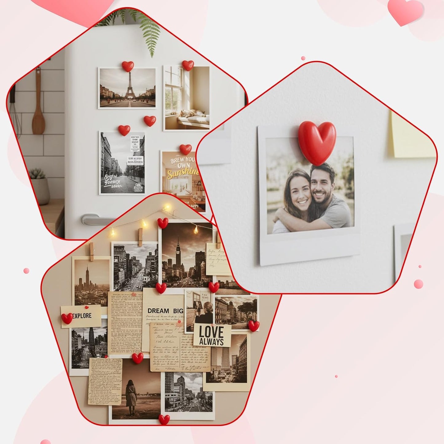 12 Imanes Corazón Rojo Decorativos para Nevera y Pizarra
