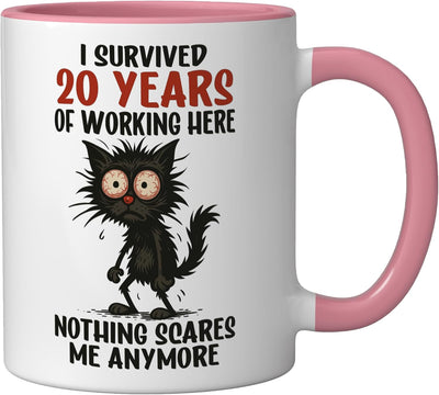 Taza de cerámica para aniversario laboral 20 años rosa/blanco