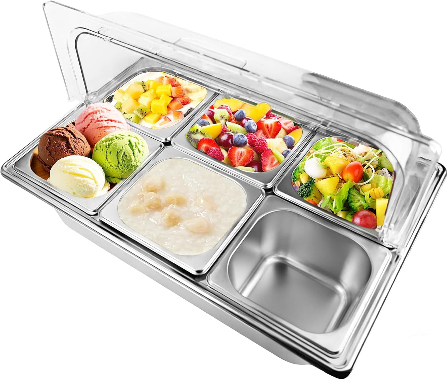 Estación buffet barra ensalada 6 sartenes con cubierta