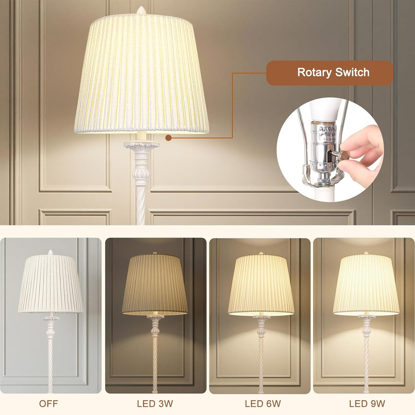 Lámpara pie vintage LED regulable 3 vías 66pulg dormitorio