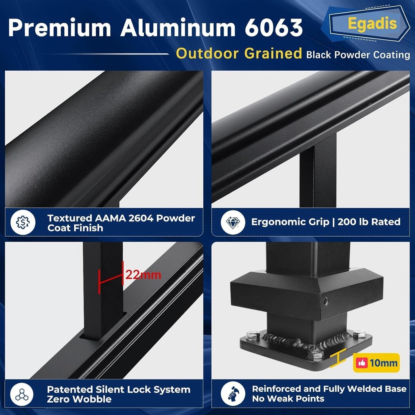 Barandilla aluminio 36pulg x 4ft 2 postes texturizado negro