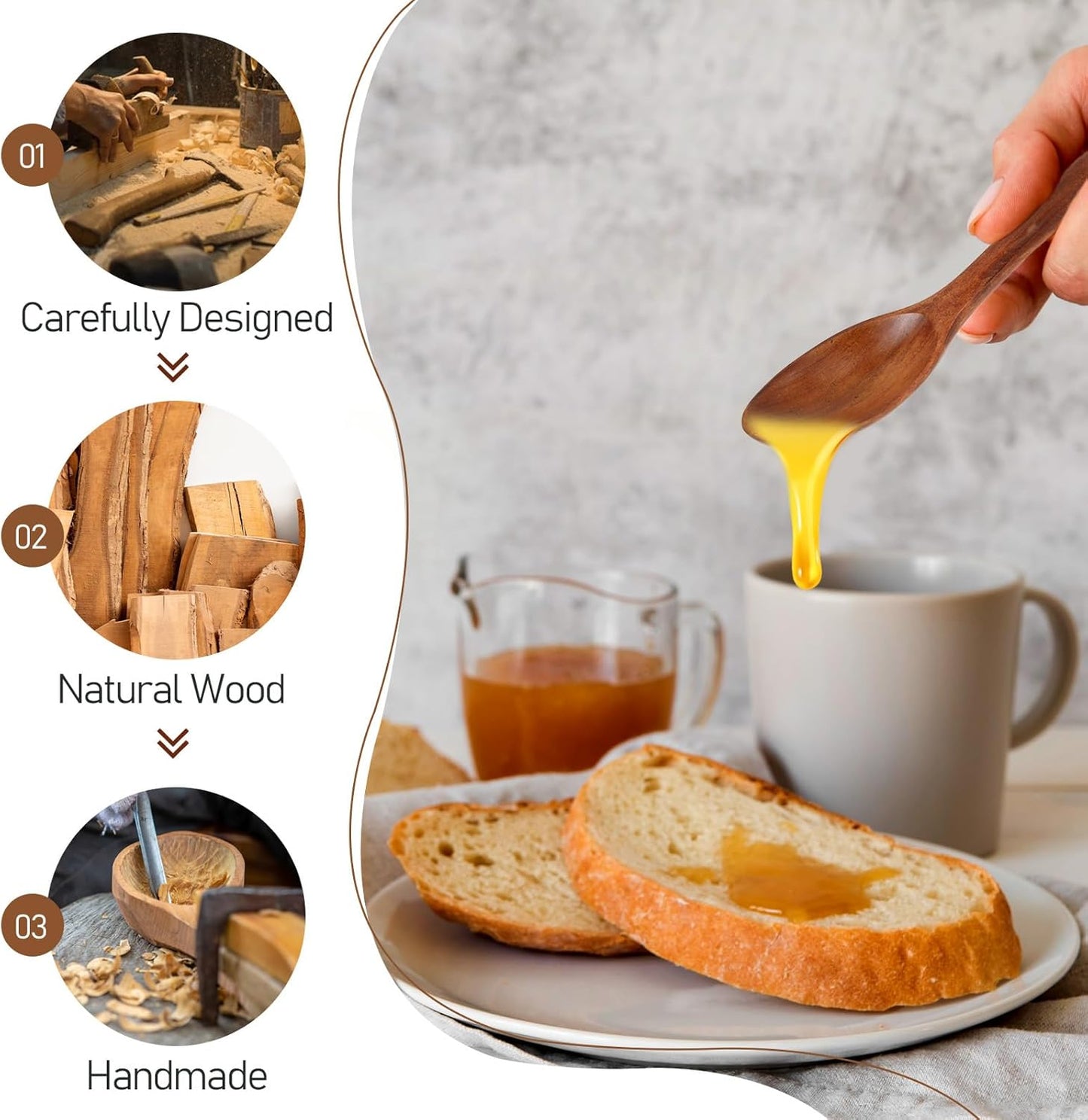 6 cucharaditas de madera antiadherente para miel y servir