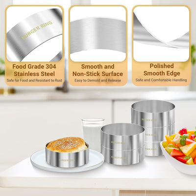 Juego 6 anillos hamburguesa acero inox 304 antiadherente 4.2pulg