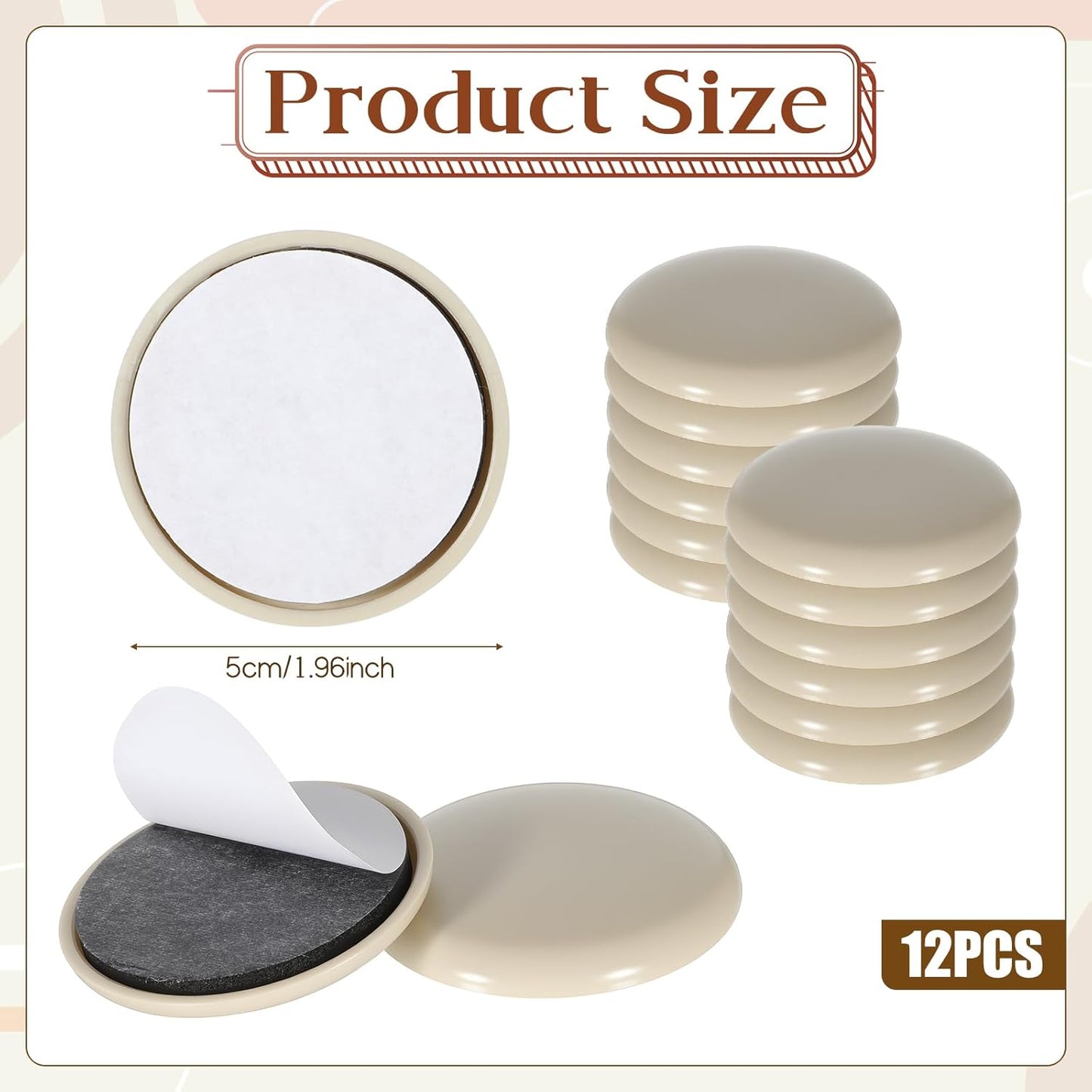 12 Deslizadores Muebles Redondos Polietileno 2pulg Beige