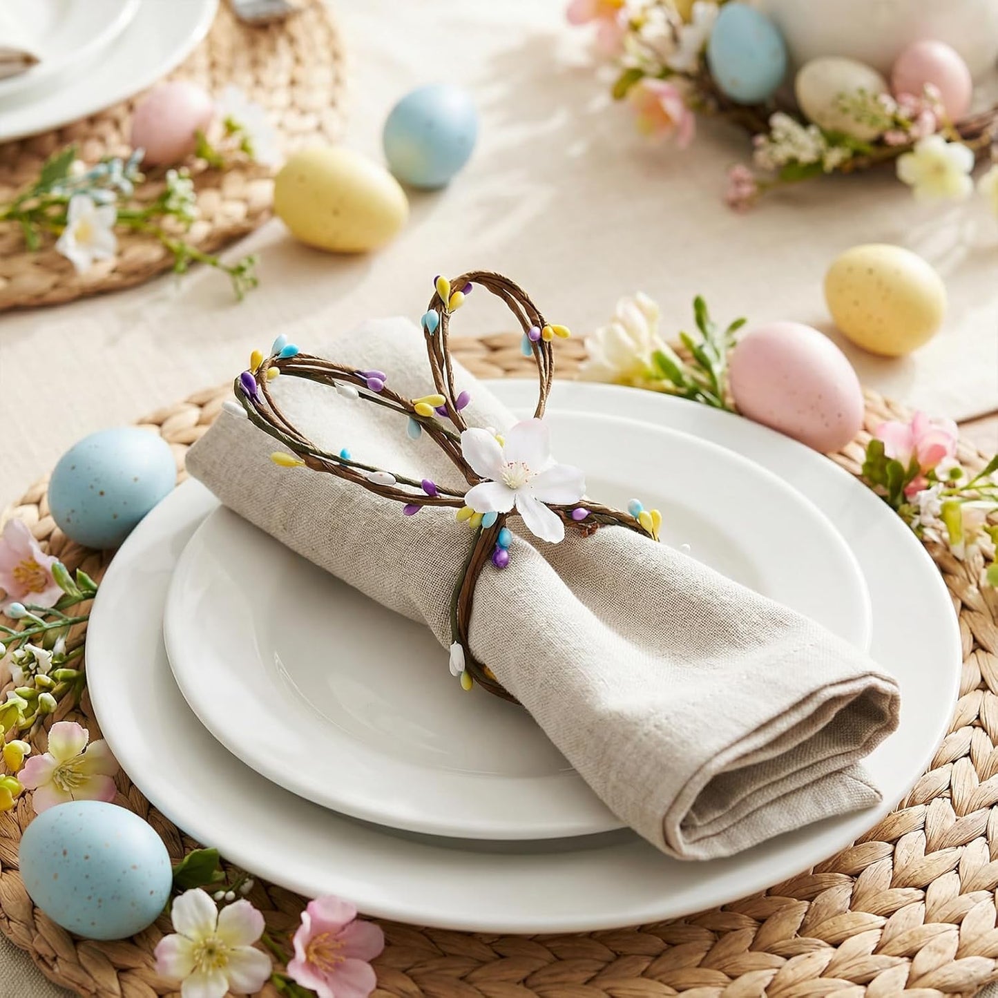 Juego de 8 servilleteros de conejo de Pascua color madera