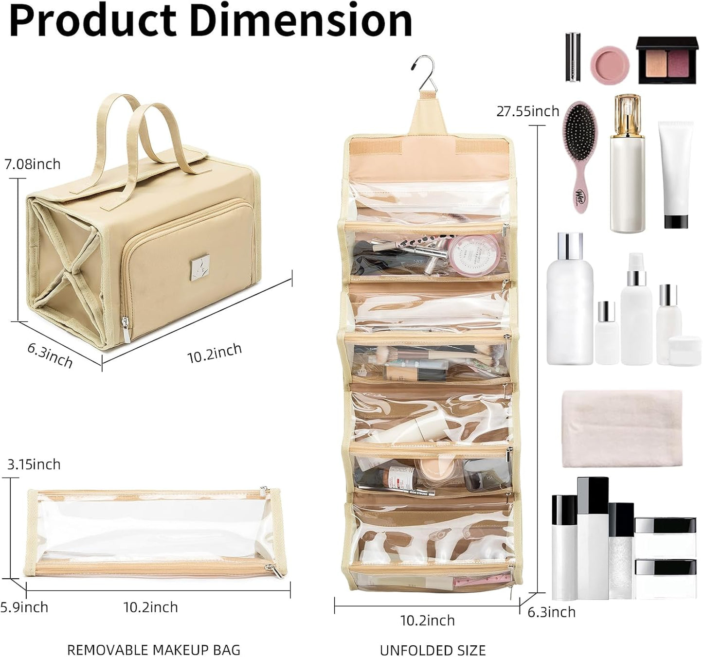 Bolsa maquillaje enrollable TSA aprobada con 4 bolsas transparentes