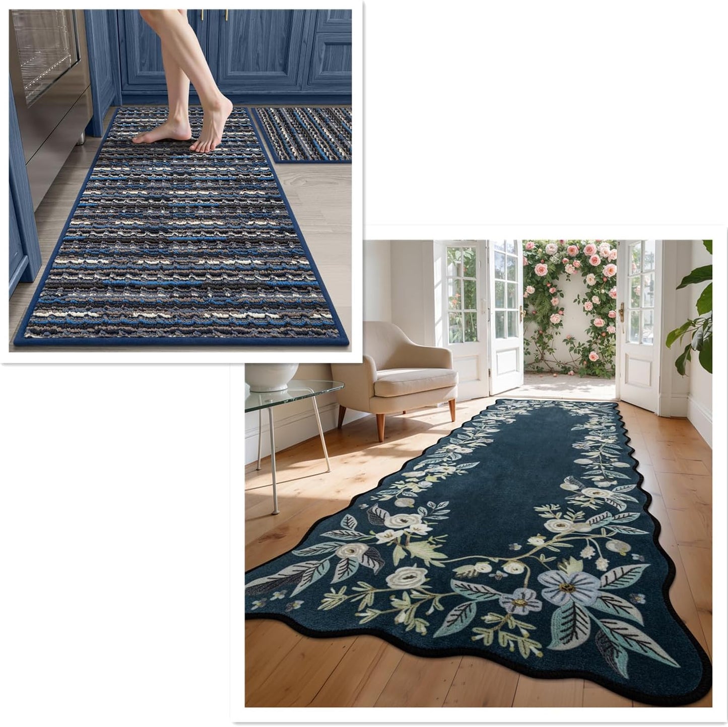 Set 2 Alfombras Entrada Naval Florales 2x6ft