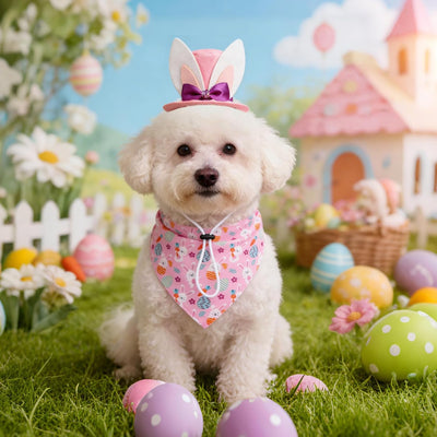 Bandana Pascua perro con sombrero conejo rosa