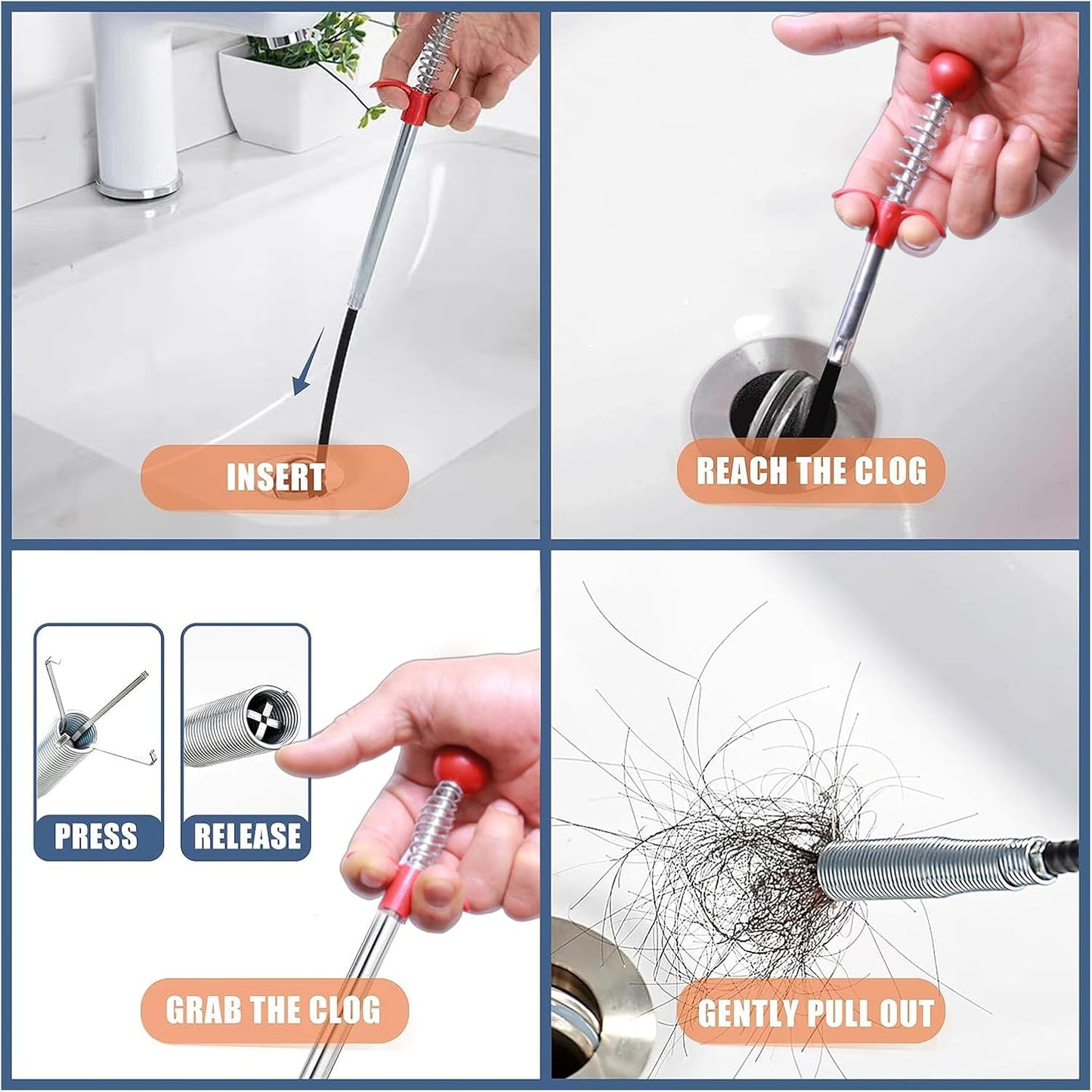Serpiente drenaje 61pulg con gancho para fregadero cocina ducha