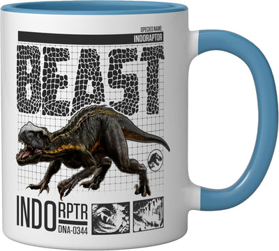 Taza de cerámica Indoraptor Jurassic World azul y blanco
