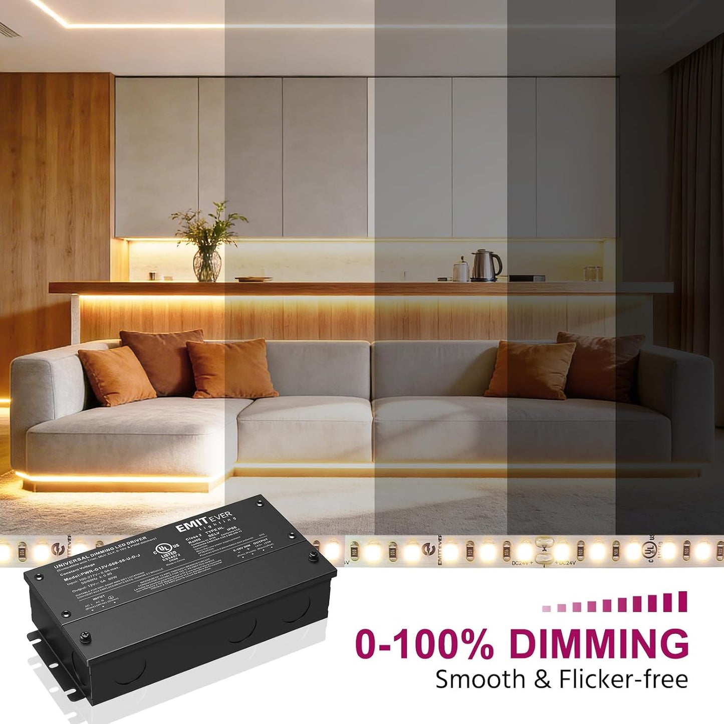 Controlador LED regulable 60W 12V Triac IP67 comp Lutron