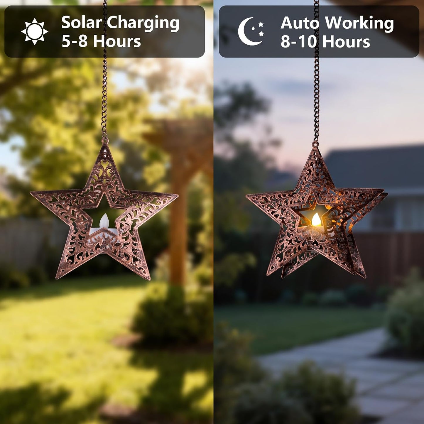 Faroles solares colgantes estrella 5.75pulg bronce
