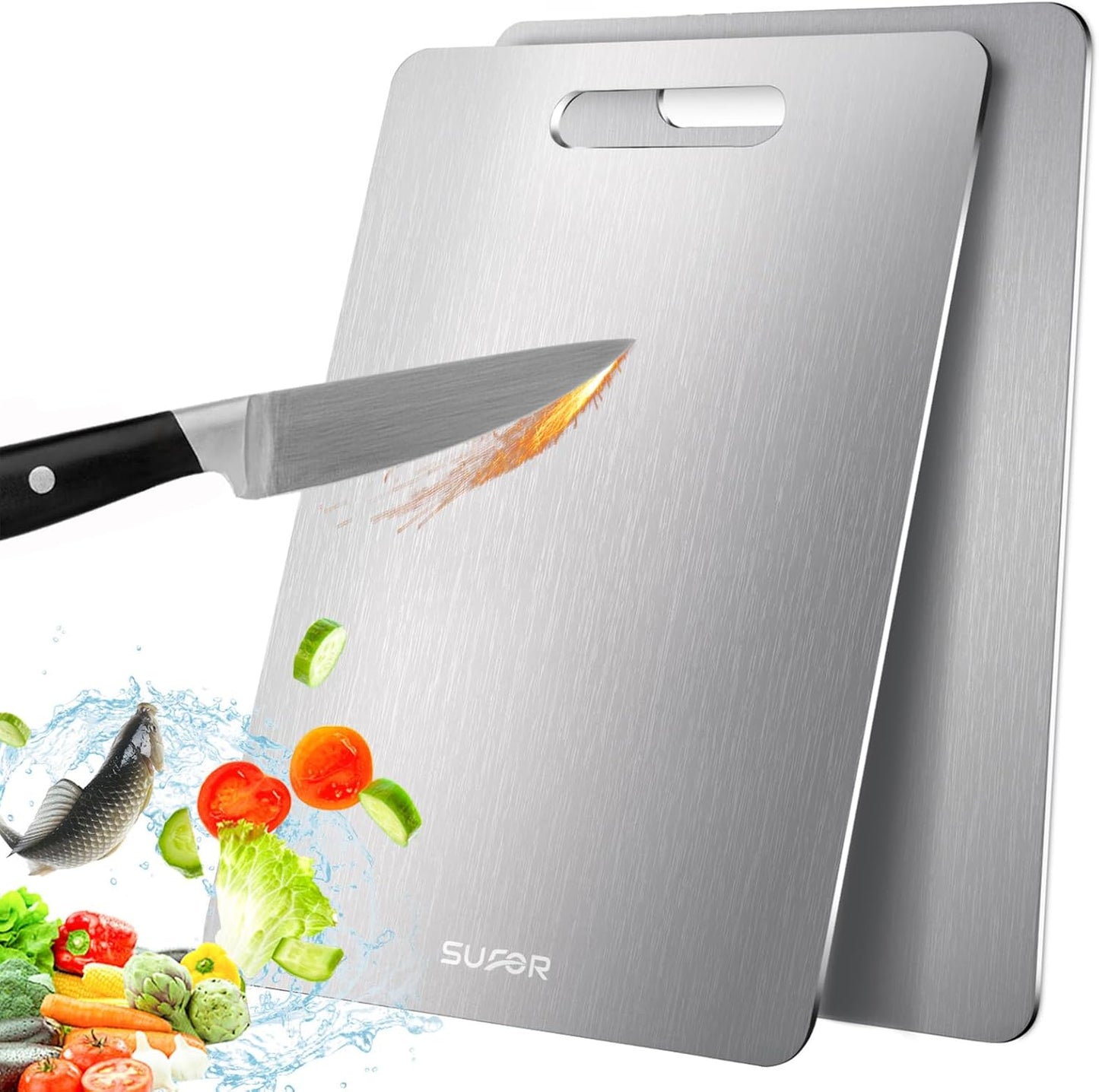 Paquete de 2 tablas de cortar de titanio 100% puro para cocina