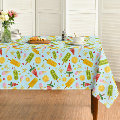 Mantel rectangular verano 60x84 pulgadas diseño paletas tropicales helado naranja azul sol blanco lavable
