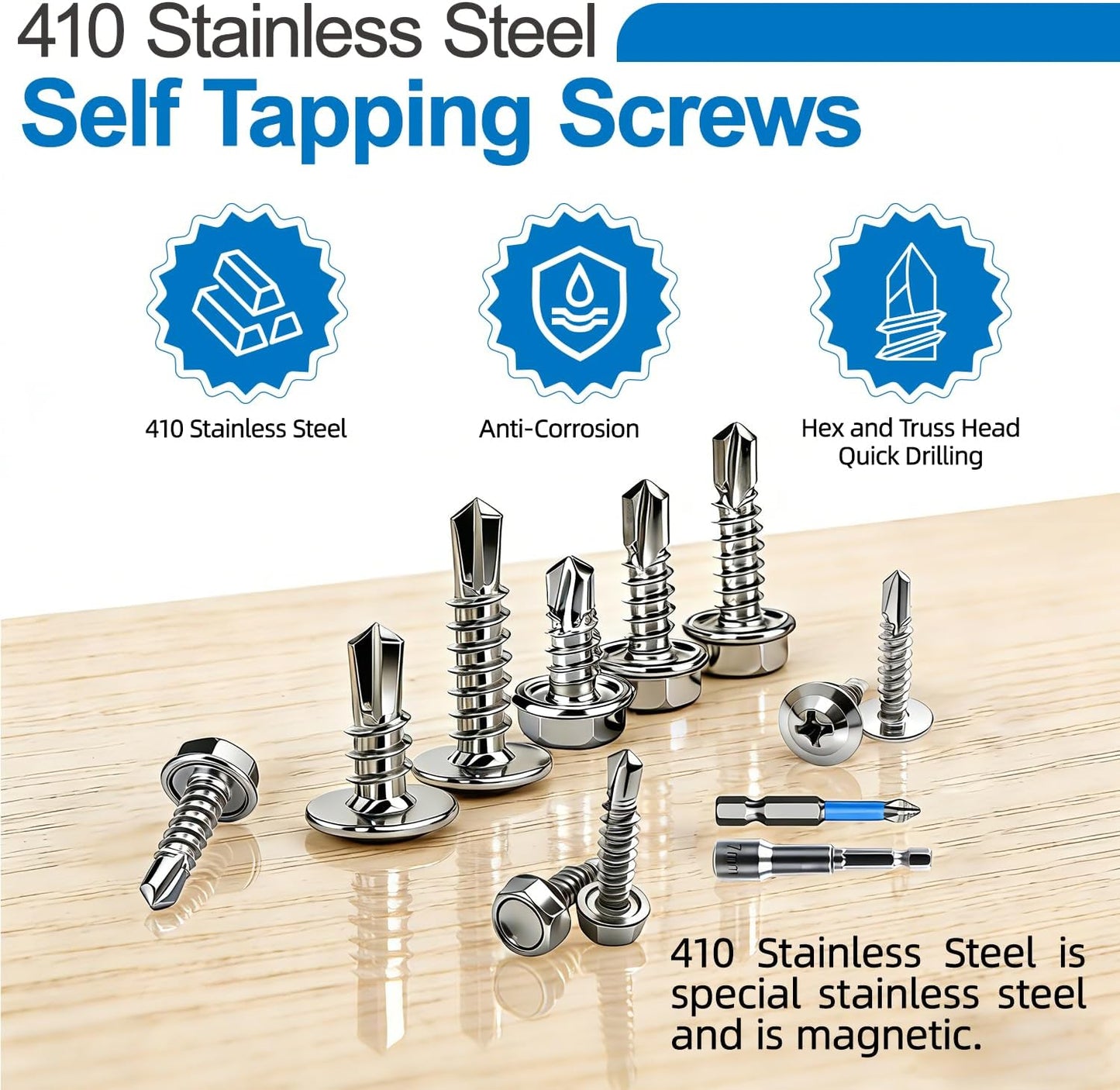 Tornillos autorroscantes acero inox 410 cabeza hex