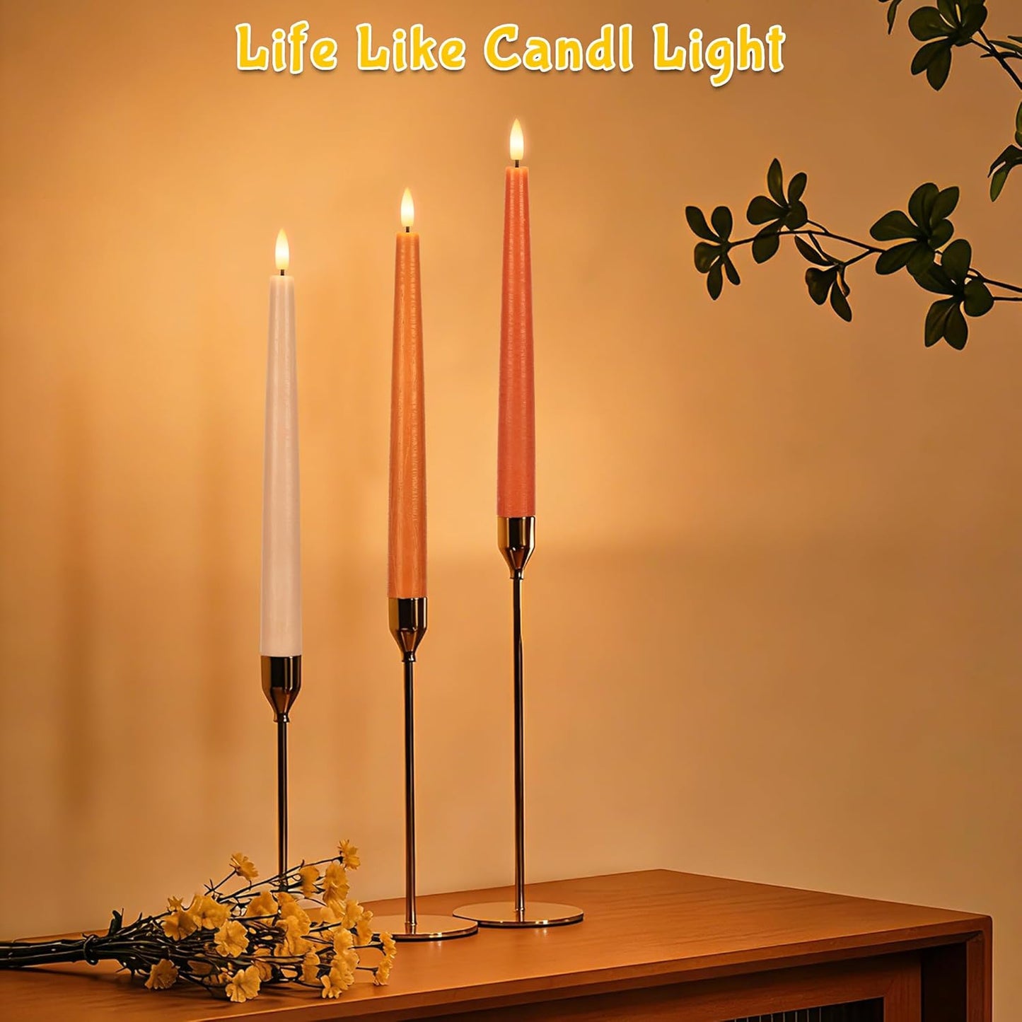 Velas cónicas LED parpadeantes control remoto 9.6pulg cera real