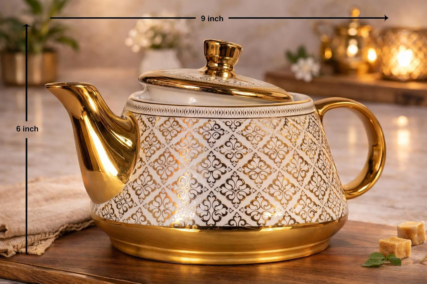 Set té porcelana 1 tetera 6 tazas decoración hogar