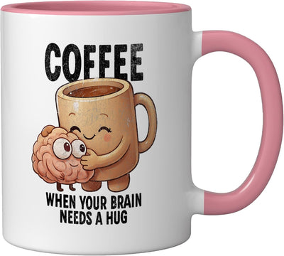 Taza de café Kawaii con diseño de cerebro mental boost cerámica rosa/blanca