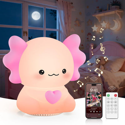 Luz Nocturna Ajolote Rosa 7 Colores con Altavoz Inalámbrico