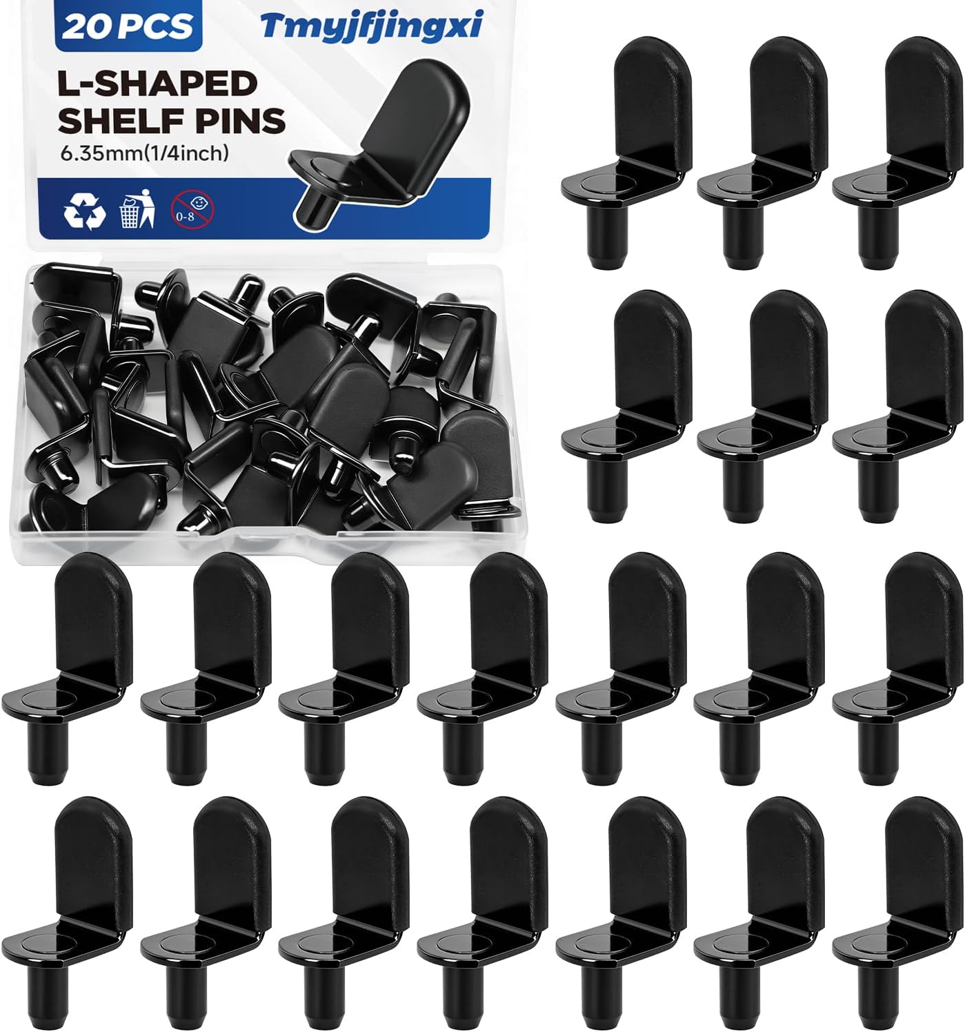 Clavijas soporte estante L madera funda goma negro 20 uds