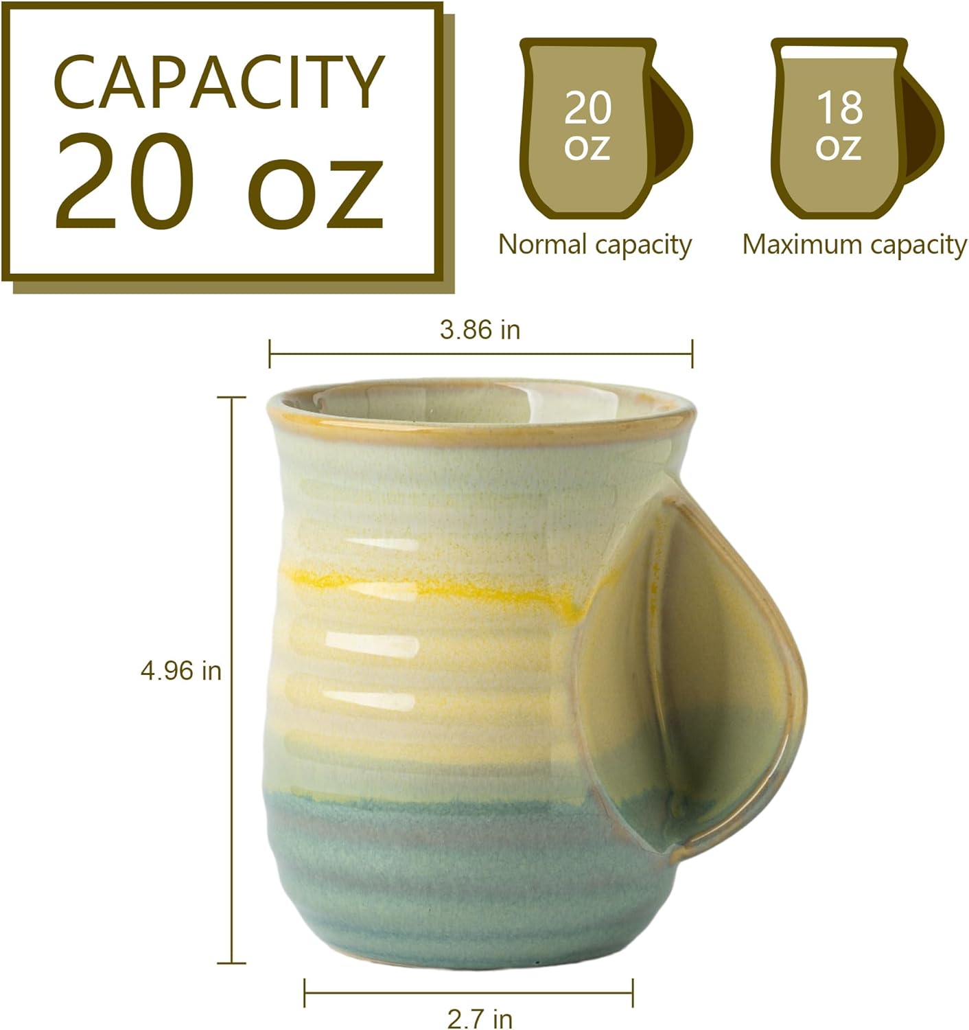 Taza calentadora de manos hecha a mano 20 oz con bolsillo contorneado