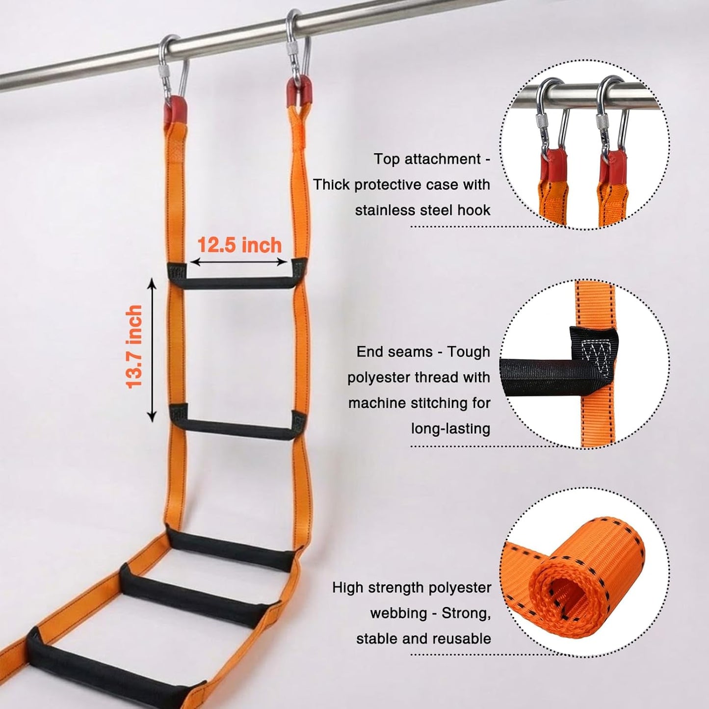 Escalera de cuerda seguridad 16.5ft 2 ganchos para hogar 2-3 pisos