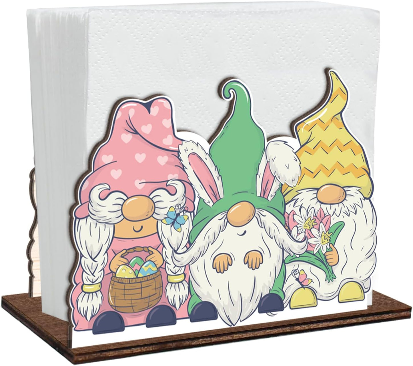 Servilletero Pascua gnomos madera decoración mesa