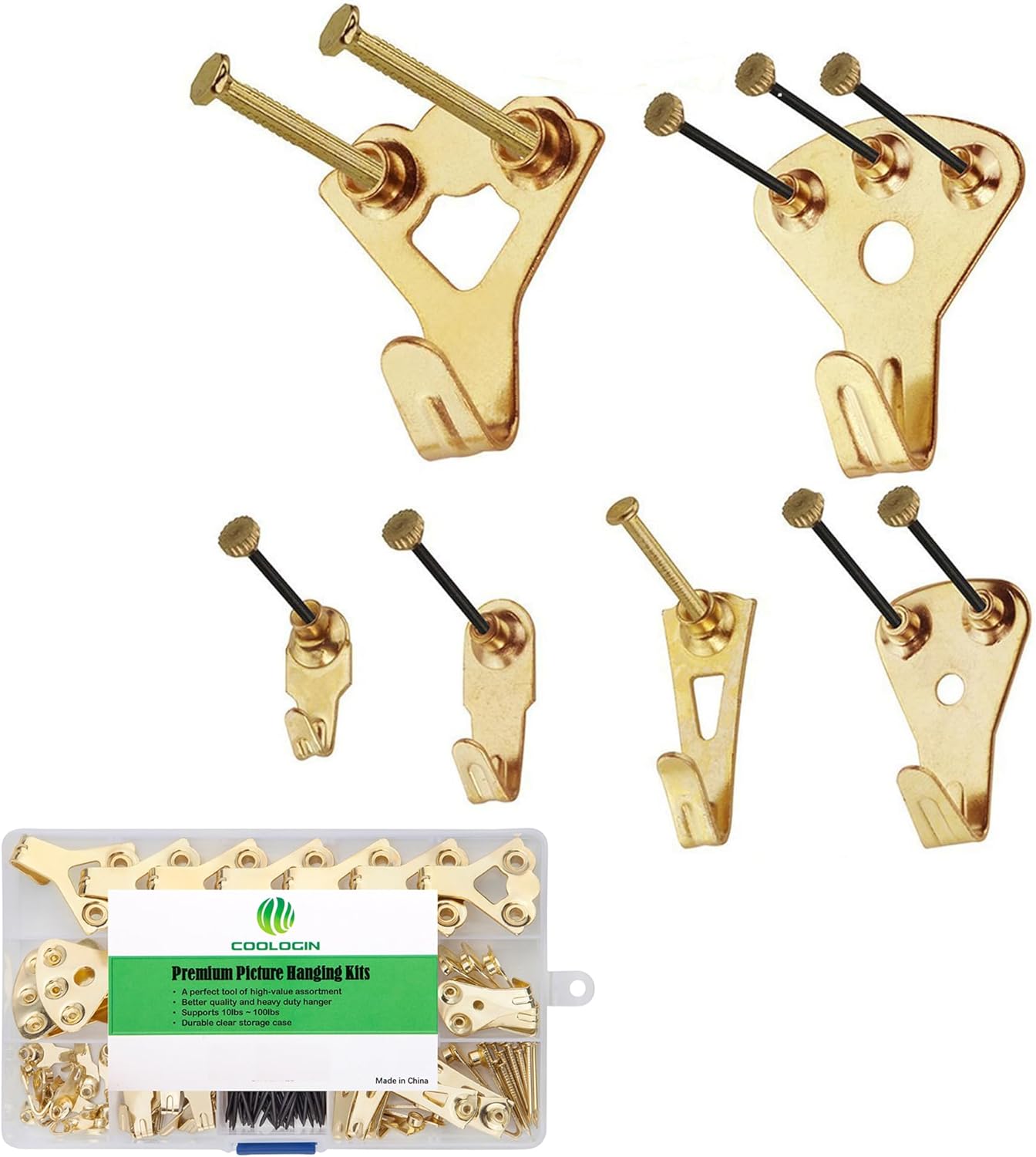 Kit colgar cuadros ganchos clavos surtidos con estuche
