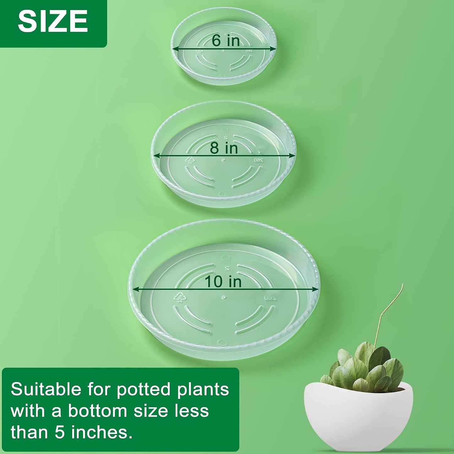 Platillo para plantas 6/8/10 pulg plástico set 18