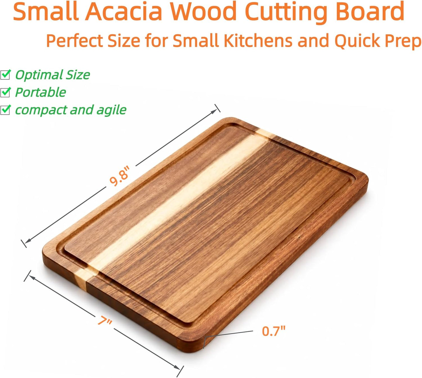 Tabla cortar acacia 10x7pulg ranura jugo cocina charcutería