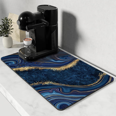 Tapete secado platos encimera mármol azul venas doradas 12x