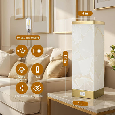 Lámpara mesa alabastro con bombilla regulable 3 vías USB