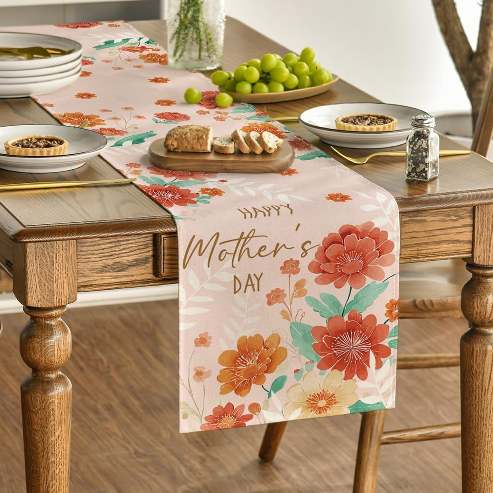 Camino de mesa Artoid con flores y hojas para día de la madre decoración de comedor 13x72