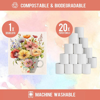 6 Pzas Paños Cocina Celulosa Reutilizables Compostables