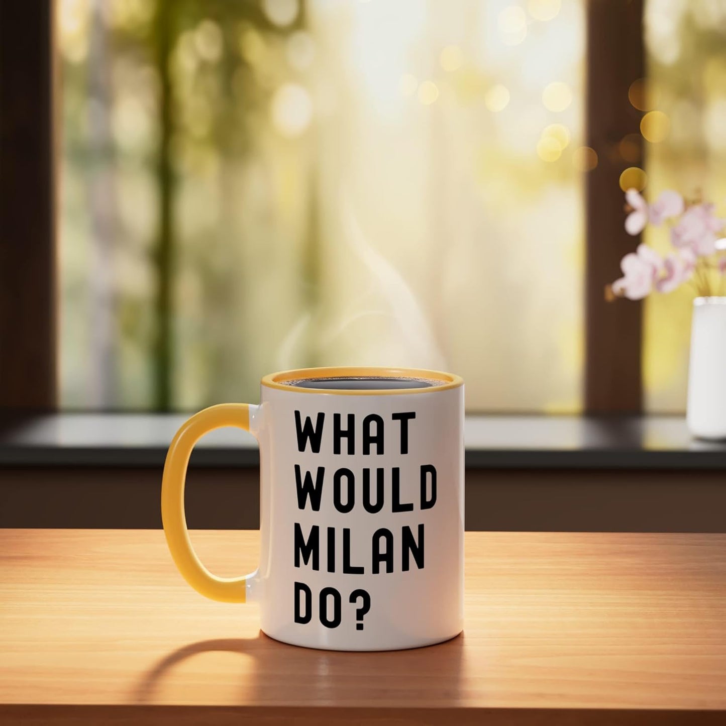 Taza de cerámica What Would Milan Do Amarillo/Blanco