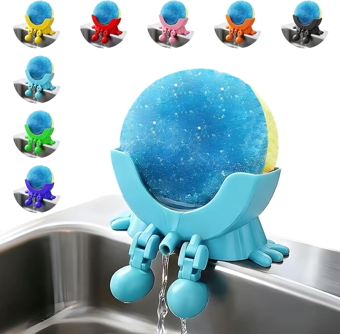 Soporte de esponja colgante con drenaje impreso en 3D azul