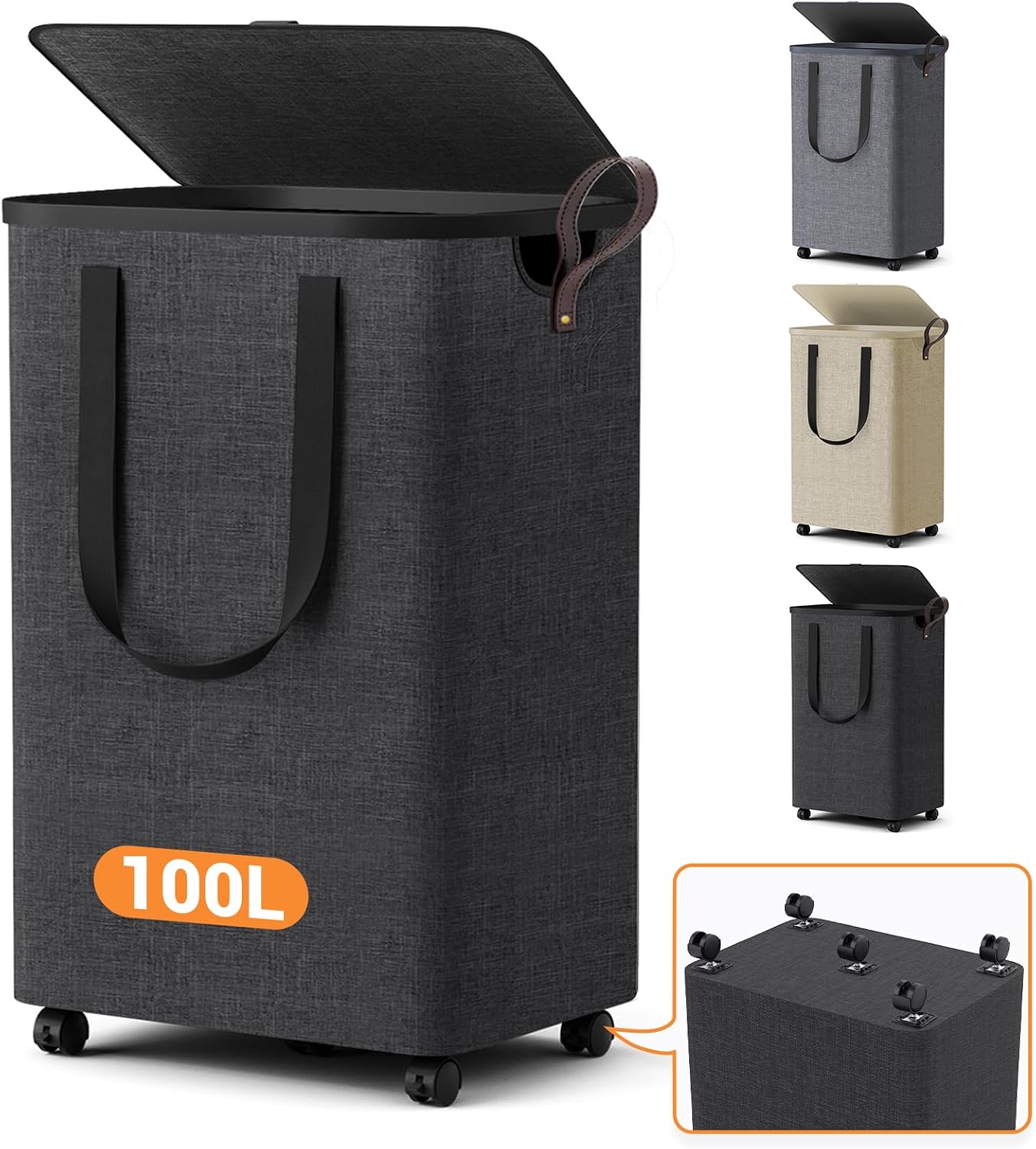 Cesta lavandería 100L plegable con 5 ruedas tapa