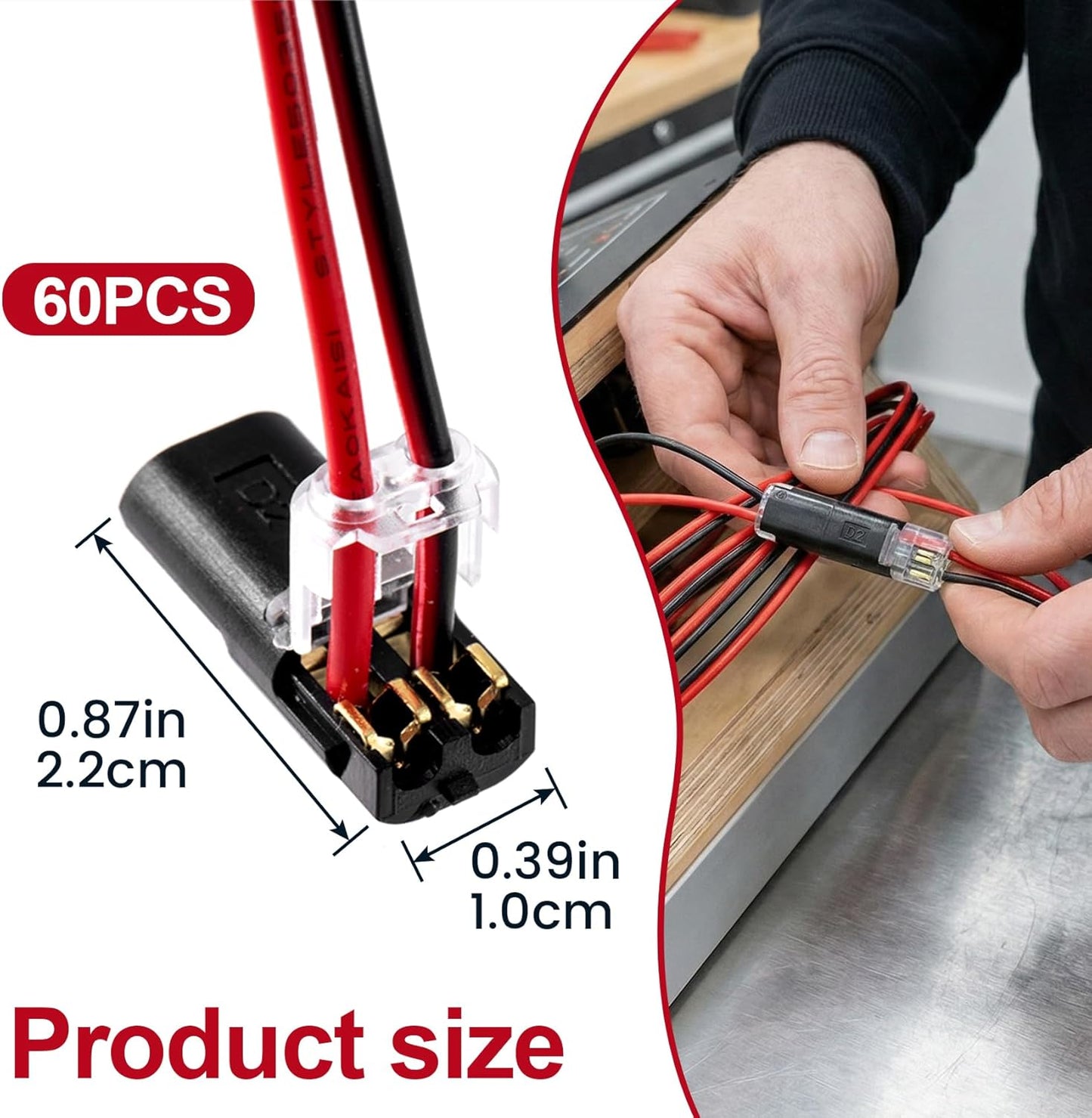 60 Conectores Doble Alambre Clip Rápido Tira Led Negro