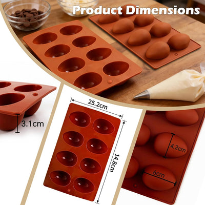 Paquete de 2 moldes de silicona para hornear huevos de Pascua de 8 cavidades reutilizables