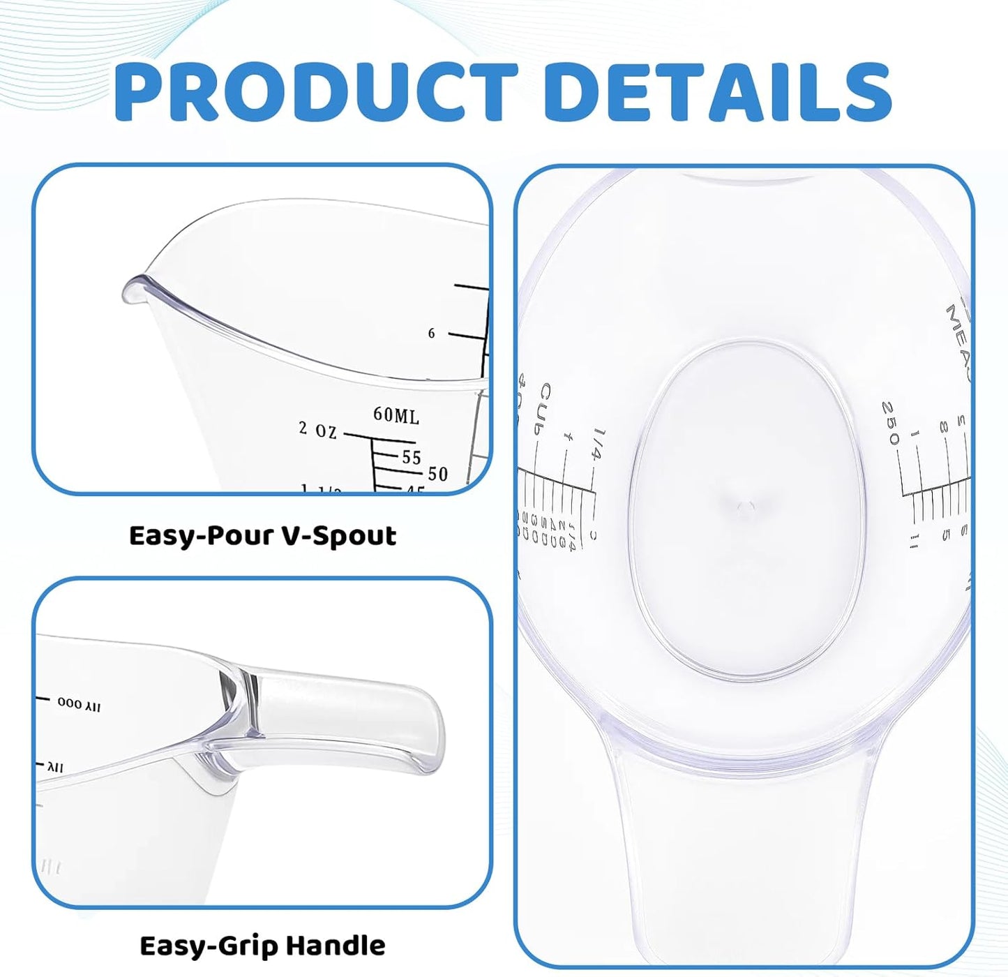 Tazas medidoras de 2 oz de plástico acrílico transparente para hornear