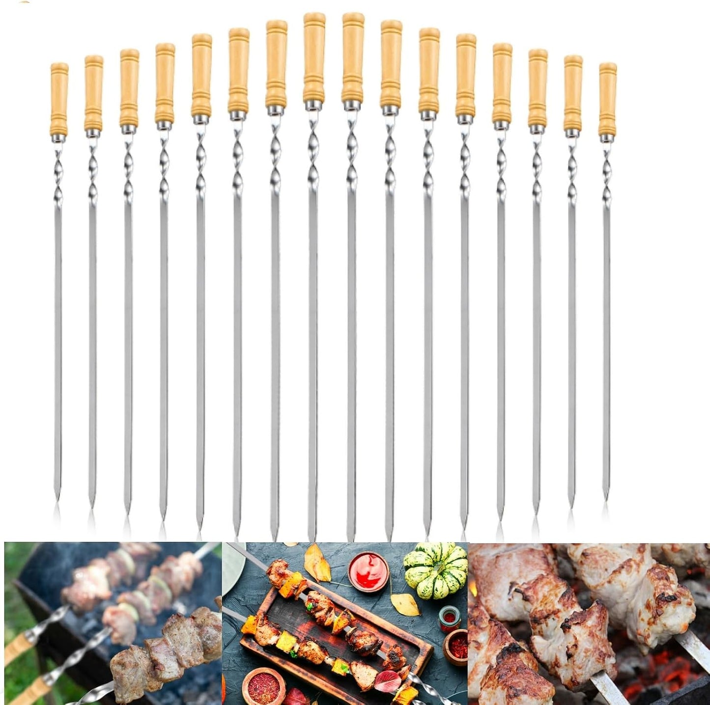 Pinchos acero inox mango madera para carne camarones pollo