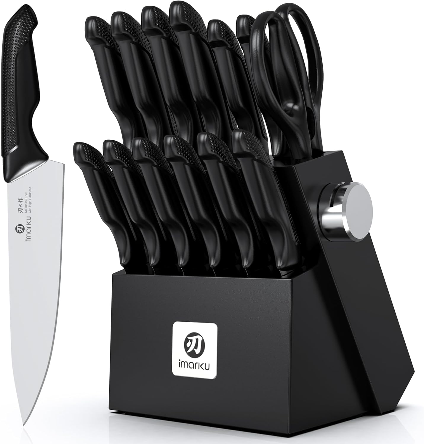 Set 14 Cuchillos Acero Inox Bloque Afilador Integrado Negro