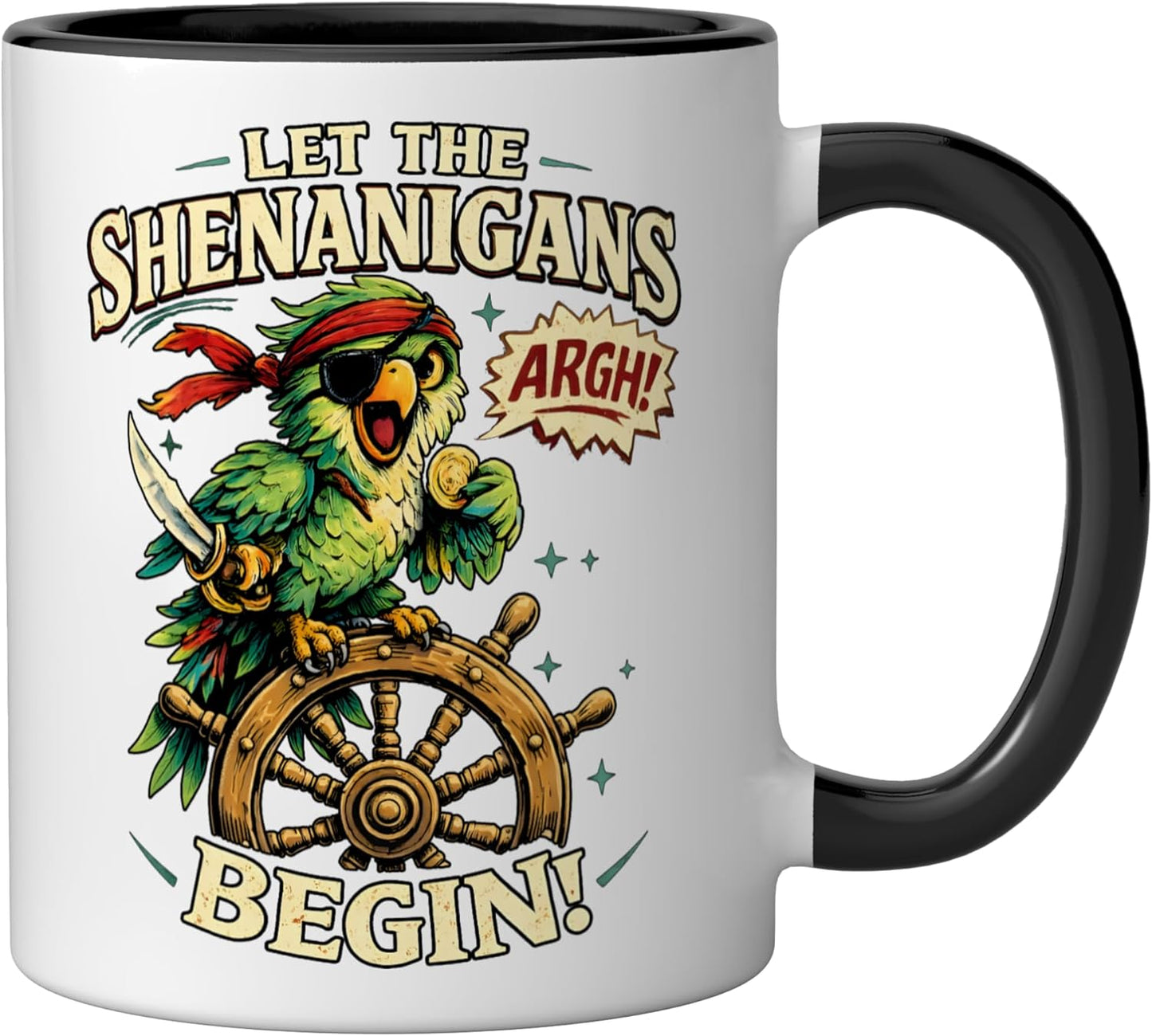 Taza cerámica de loro divertida en negro y blanco