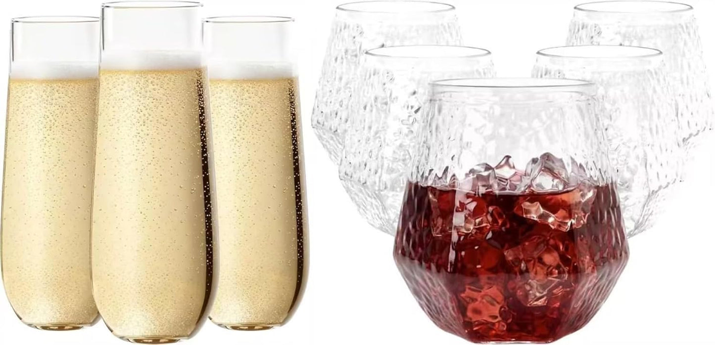 Pack 24+30 Copas Plástico Champán y Vino Diamante