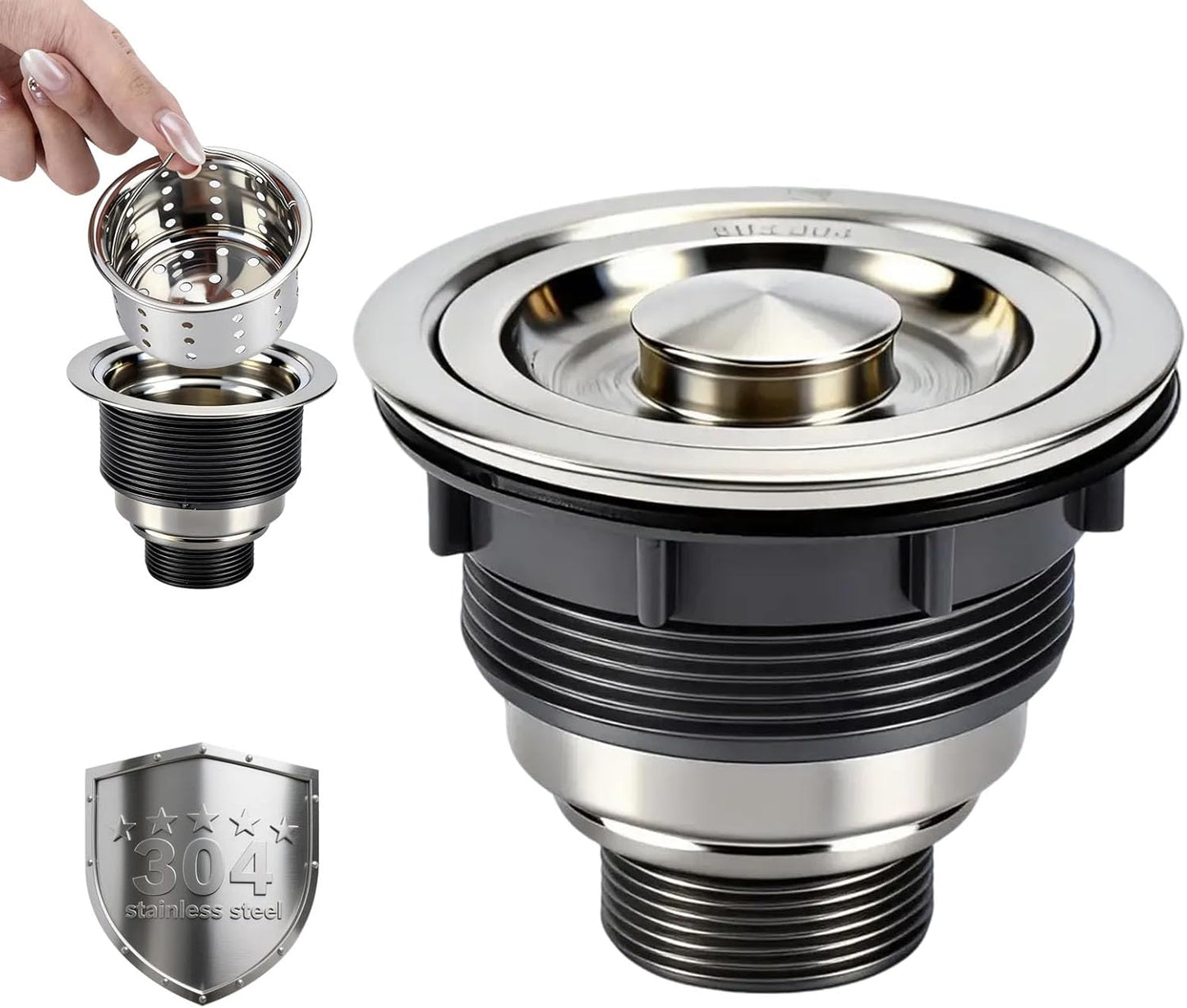 Conjunto drenaje fregadero acero inox con tapón 3.5pulg