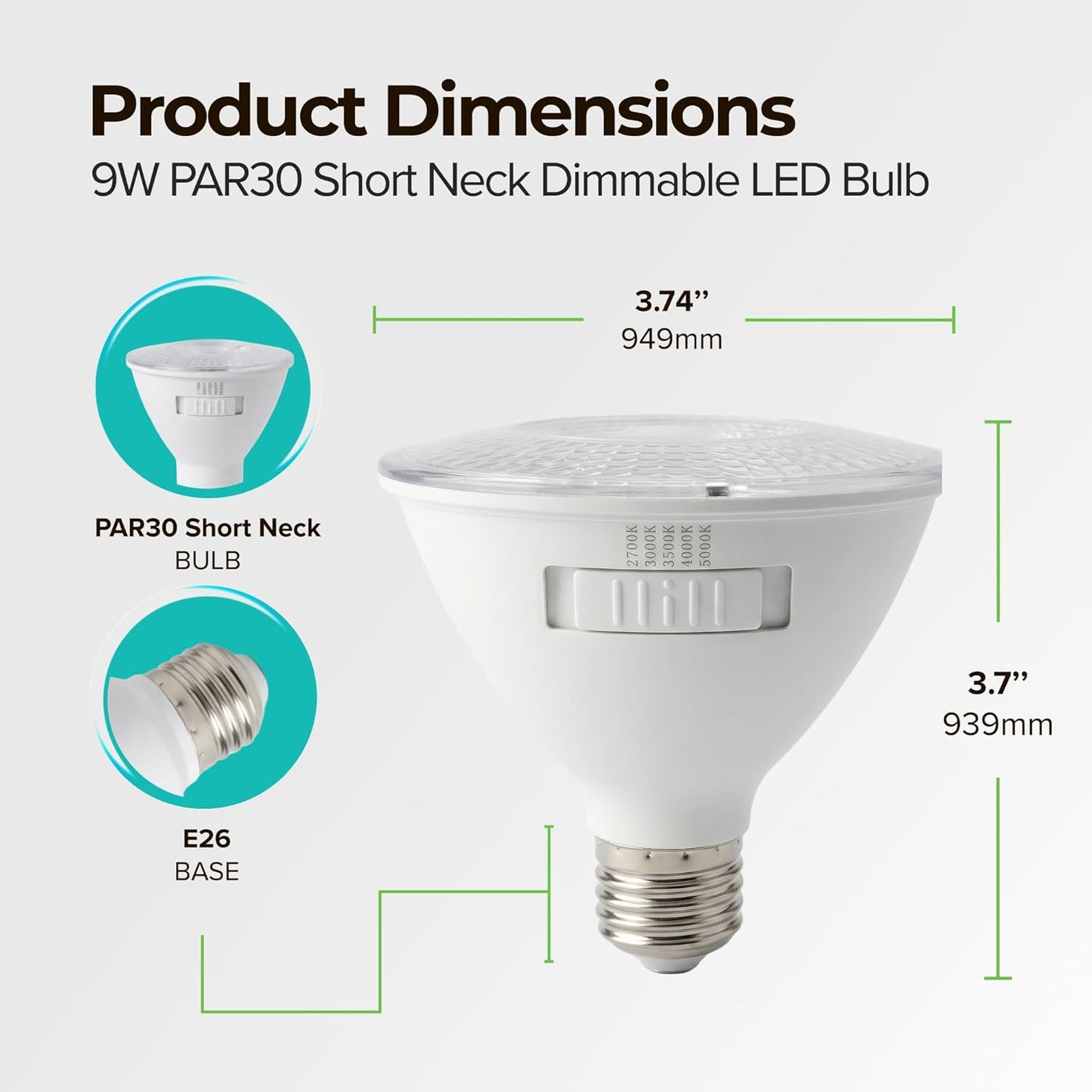 Bombilla LED PAR30 E26 9W 5 Colores