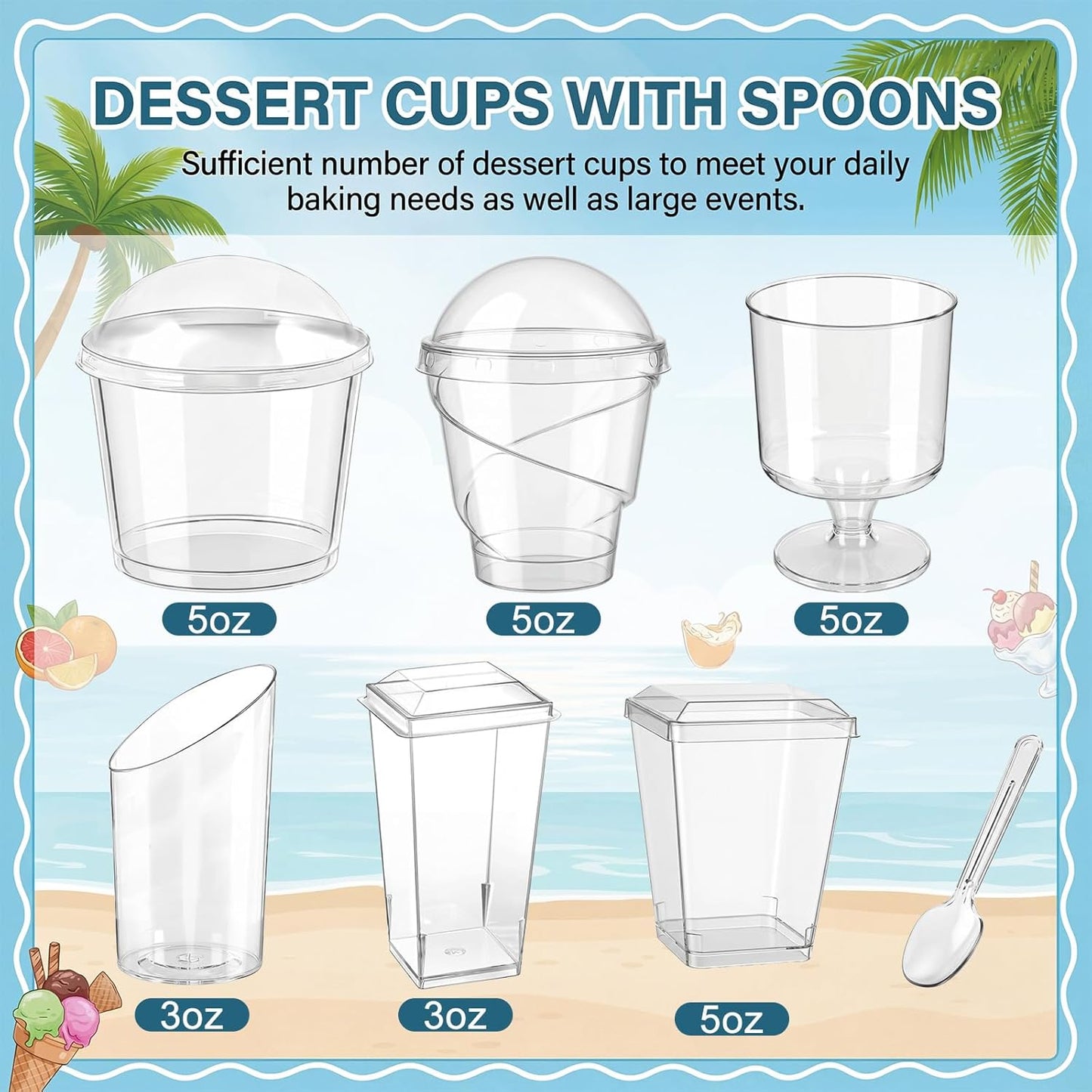 Vasos de plástico con tapas y cucharas 5 oz y 3 oz para postres