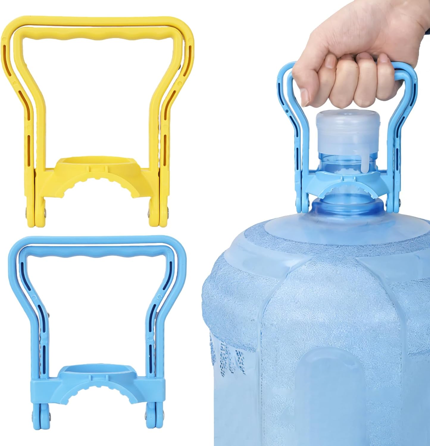 Asas botella 5gal con soportes azul amarillo