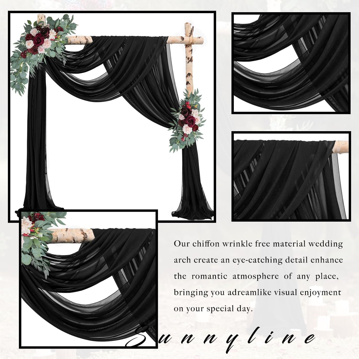 2 Cortinas tela gasa transparente para arco boda 20ftx28pulg
