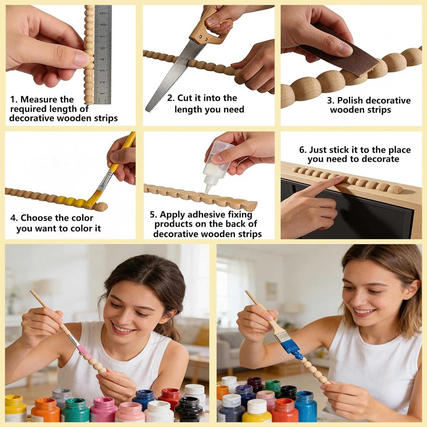 13 Pzas Molduras Madera 15.75pulg 3D Decorativas Perla Bricolaje